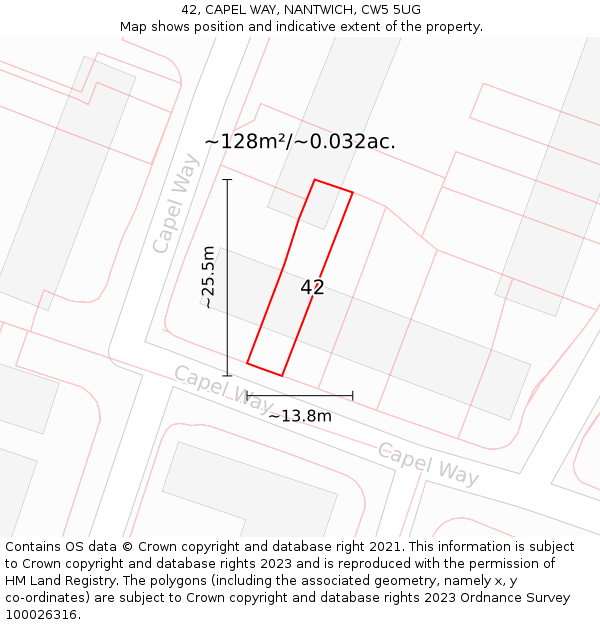42, CAPEL WAY, NANTWICH, CW5 5UG: Plot and title map