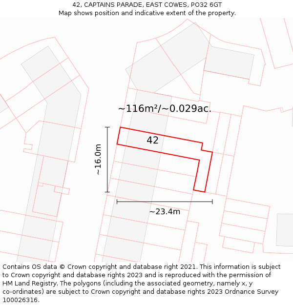 42, CAPTAINS PARADE, EAST COWES, PO32 6GT: Plot and title map