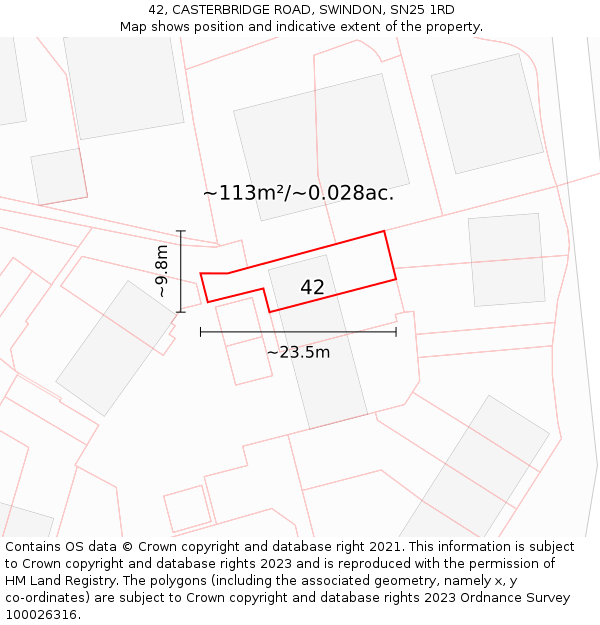 42, CASTERBRIDGE ROAD, SWINDON, SN25 1RD: Plot and title map