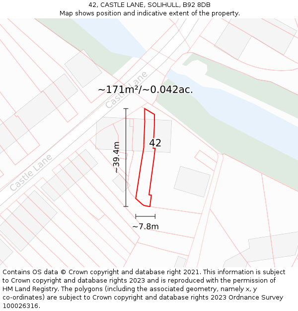 42, CASTLE LANE, SOLIHULL, B92 8DB: Plot and title map