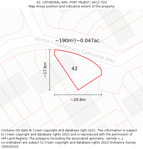 42, CATHEDRAL WAY, PORT TALBOT, SA12 7DZ: Plot and title map