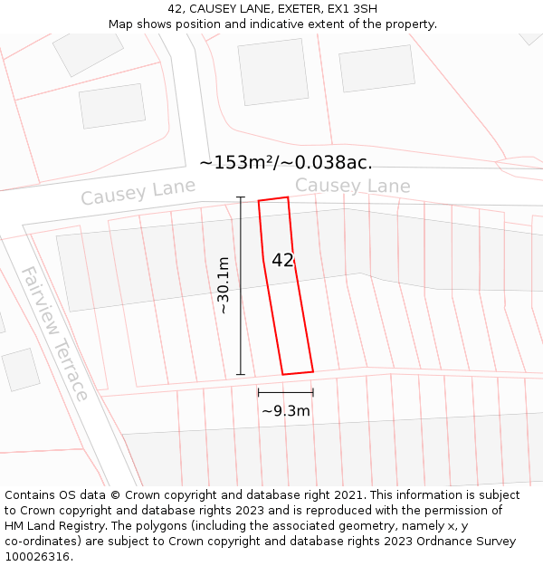 42, CAUSEY LANE, EXETER, EX1 3SH: Plot and title map
