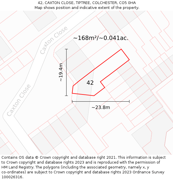 42, CAXTON CLOSE, TIPTREE, COLCHESTER, CO5 0HA: Plot and title map