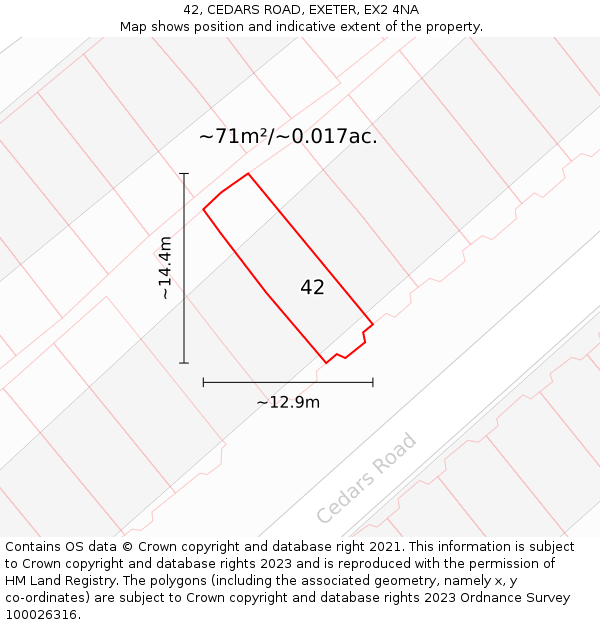 42, CEDARS ROAD, EXETER, EX2 4NA: Plot and title map