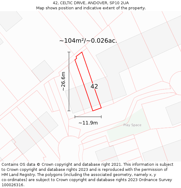 42, CELTIC DRIVE, ANDOVER, SP10 2UA: Plot and title map