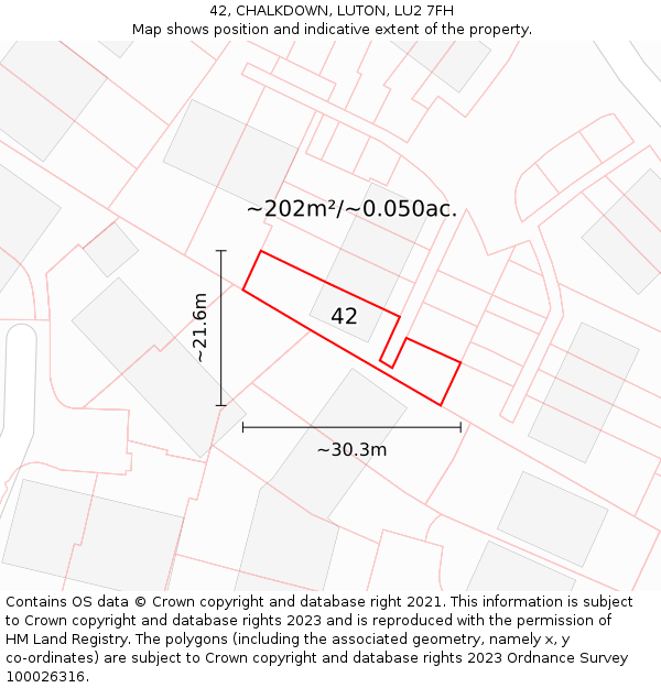 42, CHALKDOWN, LUTON, LU2 7FH: Plot and title map