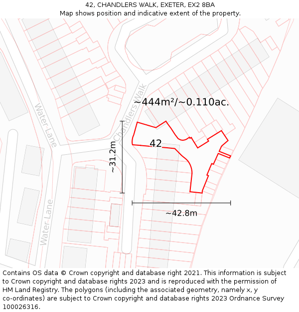 42, CHANDLERS WALK, EXETER, EX2 8BA: Plot and title map