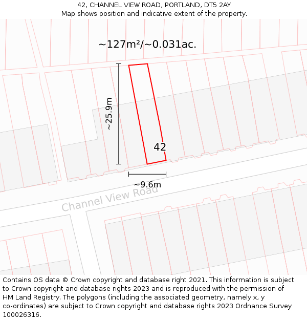 42, CHANNEL VIEW ROAD, PORTLAND, DT5 2AY: Plot and title map