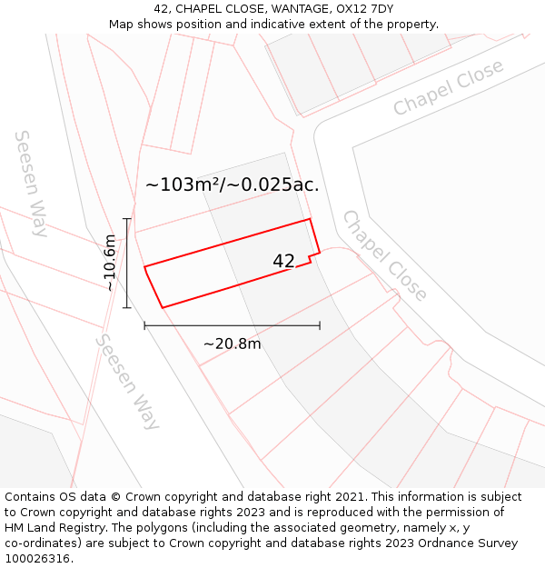 42, CHAPEL CLOSE, WANTAGE, OX12 7DY: Plot and title map