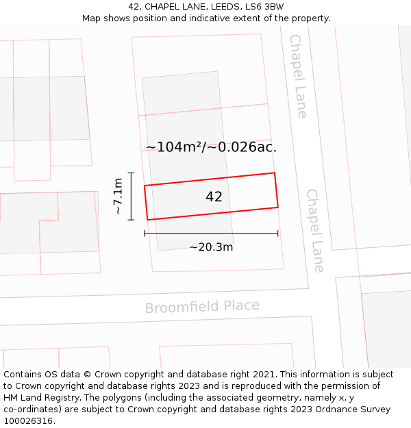 42, CHAPEL LANE, LEEDS, LS6 3BW: Plot and title map