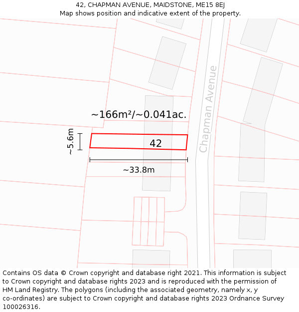 42, CHAPMAN AVENUE, MAIDSTONE, ME15 8EJ: Plot and title map