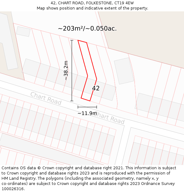 42, CHART ROAD, FOLKESTONE, CT19 4EW: Plot and title map