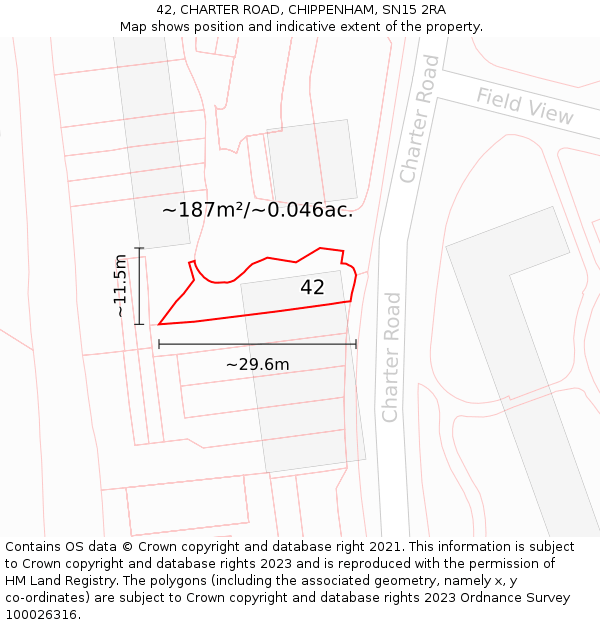 42, CHARTER ROAD, CHIPPENHAM, SN15 2RA: Plot and title map