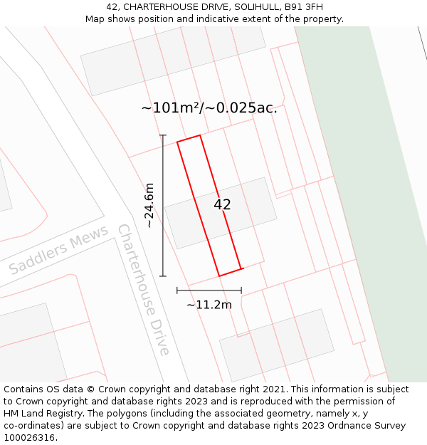 42, CHARTERHOUSE DRIVE, SOLIHULL, B91 3FH: Plot and title map