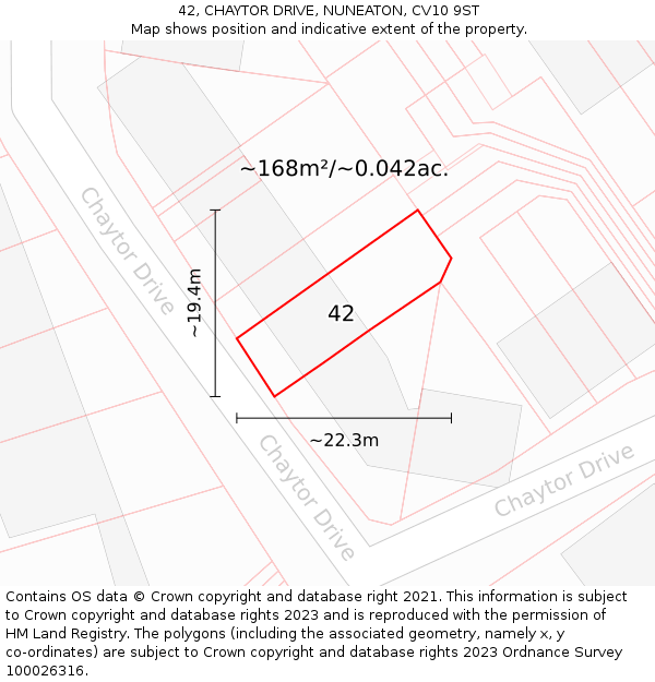 42, CHAYTOR DRIVE, NUNEATON, CV10 9ST: Plot and title map