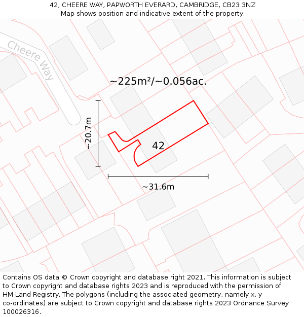 42, CHEERE WAY, PAPWORTH EVERARD, CAMBRIDGE, CB23 3NZ: Plot and title map