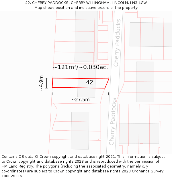 42, CHERRY PADDOCKS, CHERRY WILLINGHAM, LINCOLN, LN3 4GW: Plot and title map