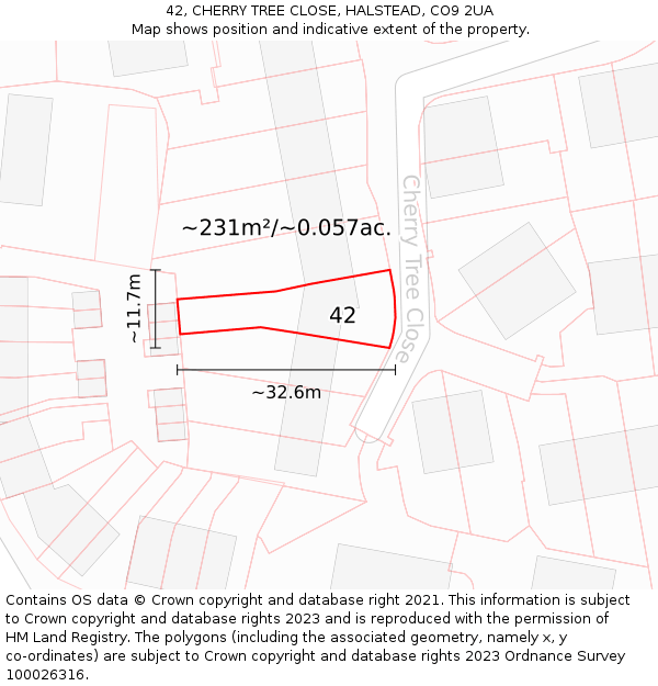 42, CHERRY TREE CLOSE, HALSTEAD, CO9 2UA: Plot and title map