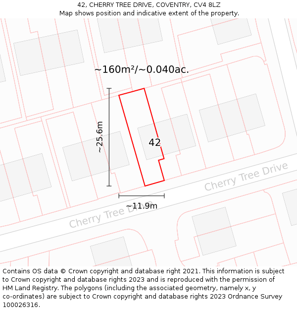 42, CHERRY TREE DRIVE, COVENTRY, CV4 8LZ: Plot and title map