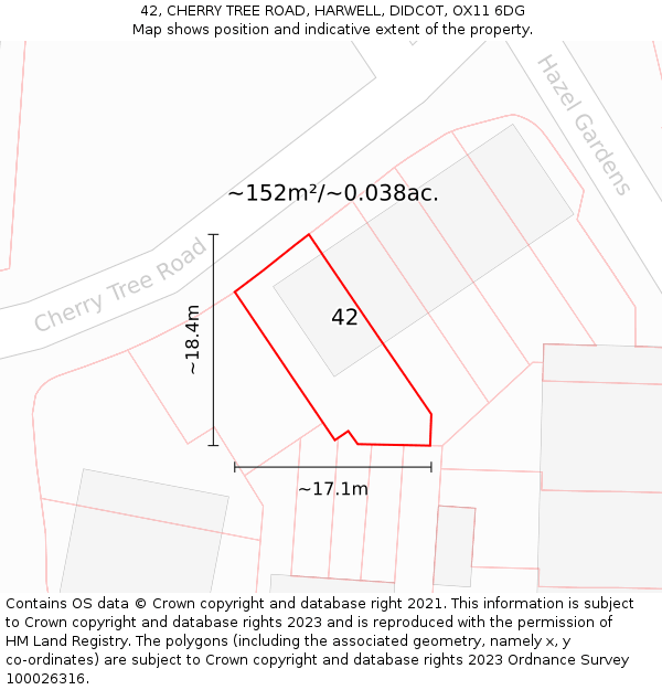 42, CHERRY TREE ROAD, HARWELL, DIDCOT, OX11 6DG: Plot and title map