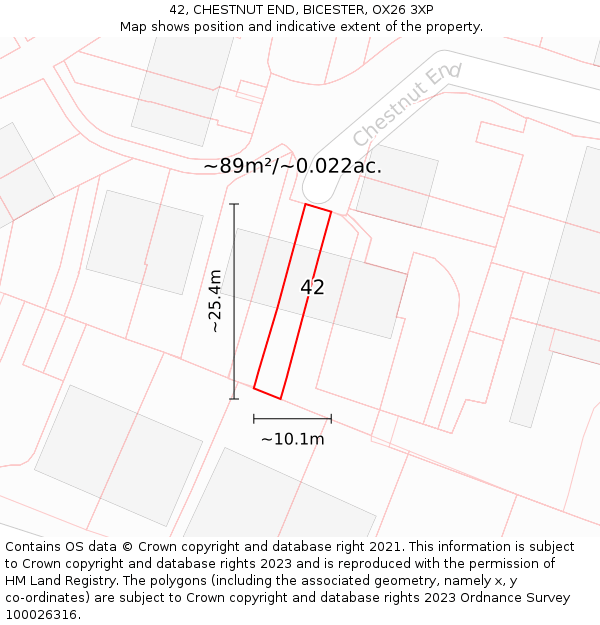 42, CHESTNUT END, BICESTER, OX26 3XP: Plot and title map