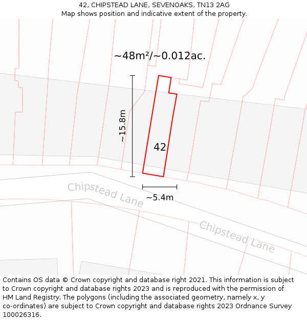 42, CHIPSTEAD LANE, SEVENOAKS, TN13 2AG: Plot and title map