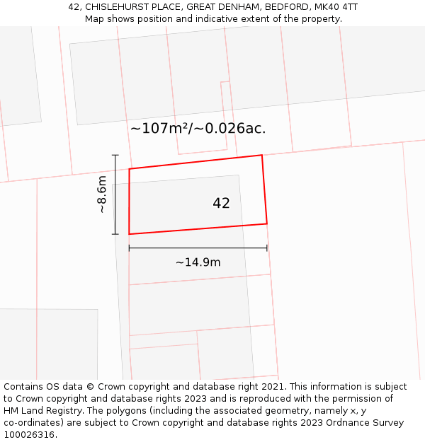 42, CHISLEHURST PLACE, GREAT DENHAM, BEDFORD, MK40 4TT: Plot and title map