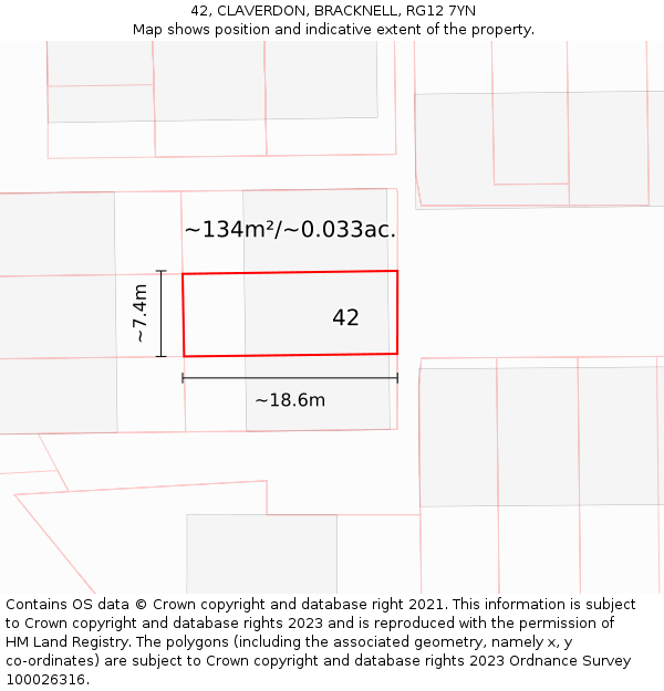 42, CLAVERDON, BRACKNELL, RG12 7YN: Plot and title map