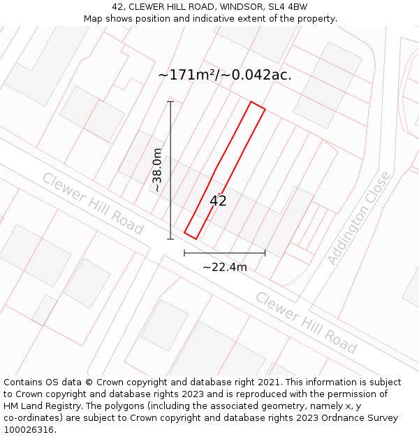 42, CLEWER HILL ROAD, WINDSOR, SL4 4BW: Plot and title map