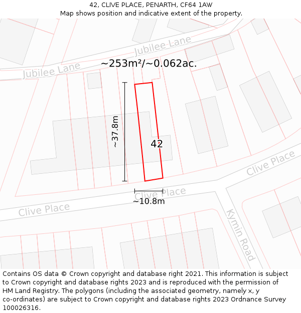42, CLIVE PLACE, PENARTH, CF64 1AW: Plot and title map
