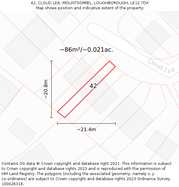 42, CLOUD LEA, MOUNTSORREL, LOUGHBOROUGH, LE12 7DX: Plot and title map