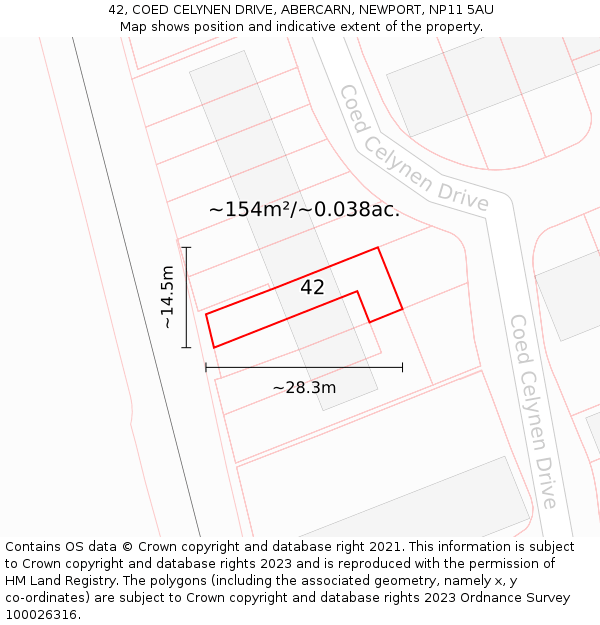 42, COED CELYNEN DRIVE, ABERCARN, NEWPORT, NP11 5AU: Plot and title map