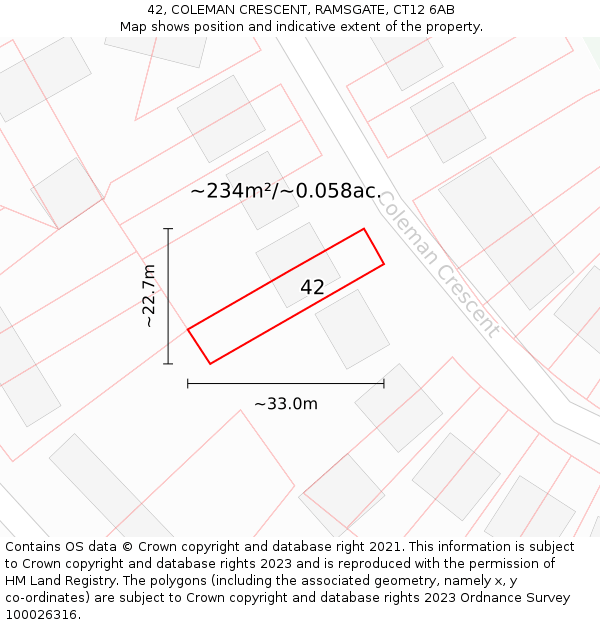 42, COLEMAN CRESCENT, RAMSGATE, CT12 6AB: Plot and title map