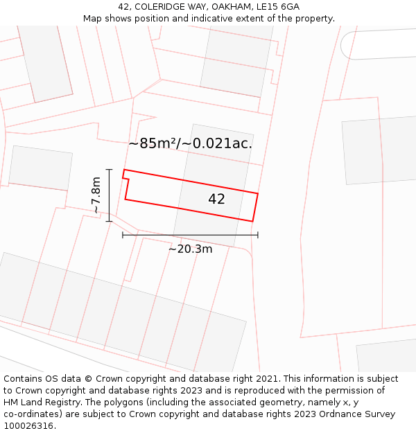 42, COLERIDGE WAY, OAKHAM, LE15 6GA: Plot and title map