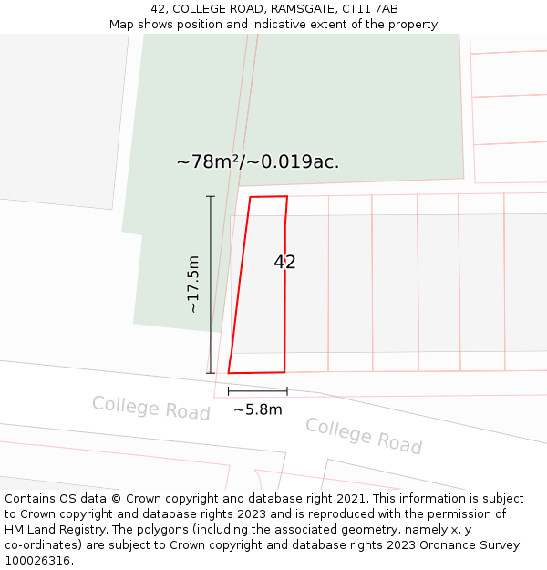 42, COLLEGE ROAD, RAMSGATE, CT11 7AB: Plot and title map