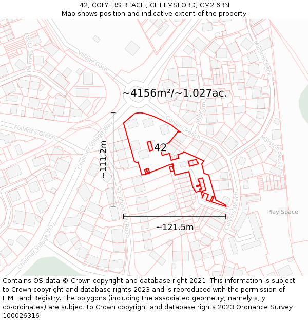 42, COLYERS REACH, CHELMSFORD, CM2 6RN: Plot and title map