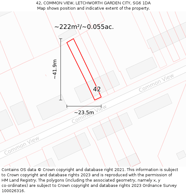 42, COMMON VIEW, LETCHWORTH GARDEN CITY, SG6 1DA: Plot and title map