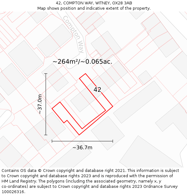 42, COMPTON WAY, WITNEY, OX28 3AB: Plot and title map
