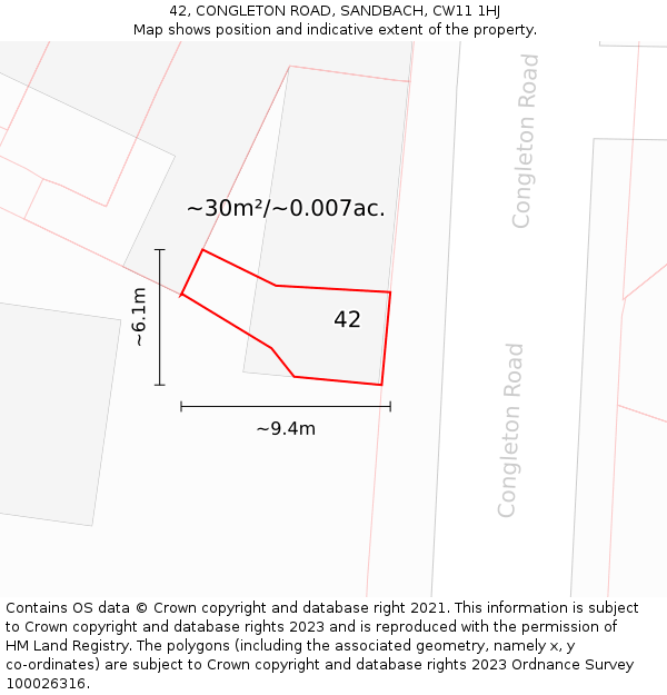 42, CONGLETON ROAD, SANDBACH, CW11 1HJ: Plot and title map