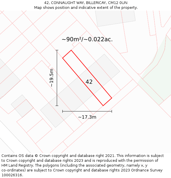 42, CONNAUGHT WAY, BILLERICAY, CM12 0UN: Plot and title map