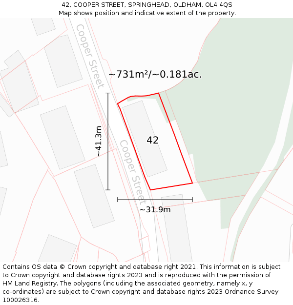42, COOPER STREET, SPRINGHEAD, OLDHAM, OL4 4QS: Plot and title map