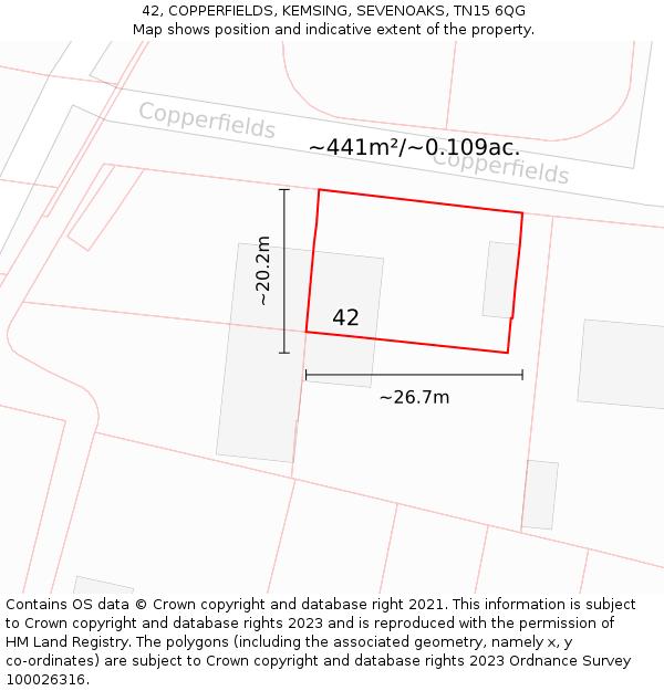 42, COPPERFIELDS, KEMSING, SEVENOAKS, TN15 6QG: Plot and title map