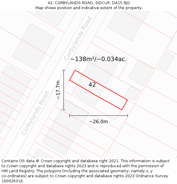 42, CORBYLANDS ROAD, SIDCUP, DA15 8JG: Plot and title map