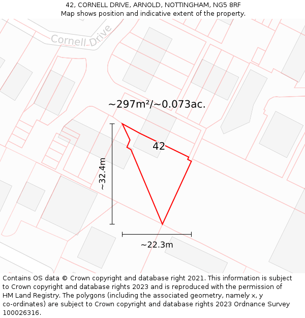 42, CORNELL DRIVE, ARNOLD, NOTTINGHAM, NG5 8RF: Plot and title map