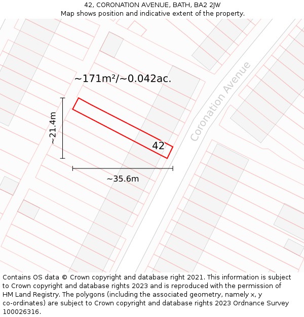 42, CORONATION AVENUE, BATH, BA2 2JW: Plot and title map