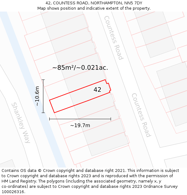 42, COUNTESS ROAD, NORTHAMPTON, NN5 7DY: Plot and title map