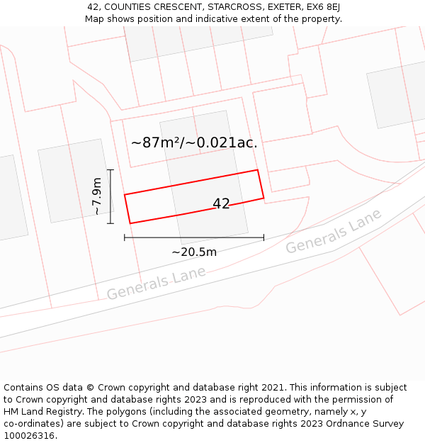 42, COUNTIES CRESCENT, STARCROSS, EXETER, EX6 8EJ: Plot and title map