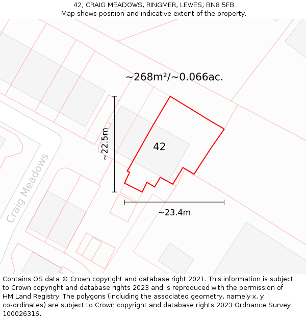 42, CRAIG MEADOWS, RINGMER, LEWES, BN8 5FB: Plot and title map