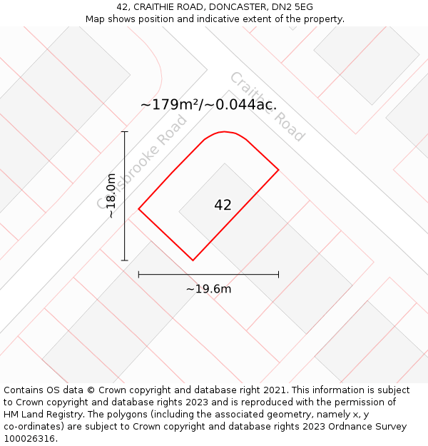 42, CRAITHIE ROAD, DONCASTER, DN2 5EG: Plot and title map