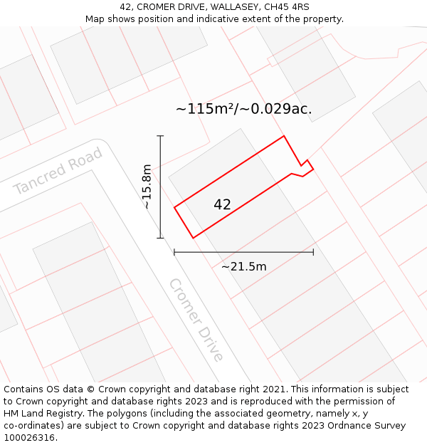 42, CROMER DRIVE, WALLASEY, CH45 4RS: Plot and title map